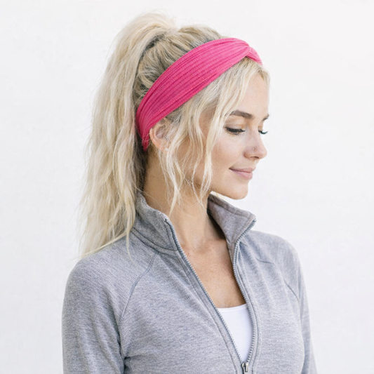 Twist front ribbed cotton elastic headband