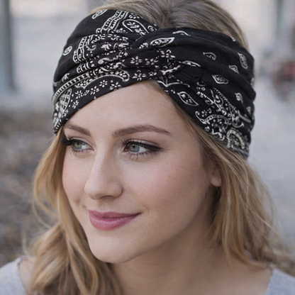 Paisley print super wide twist front stretchy headband