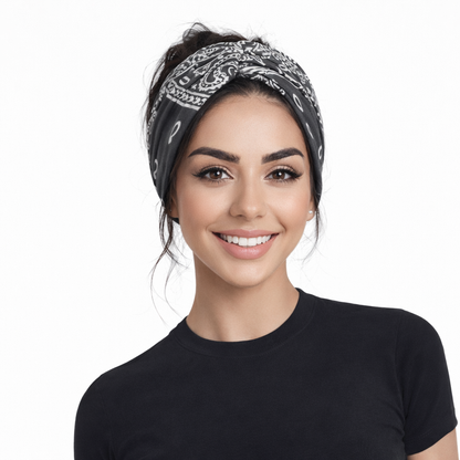 Paisley print super wide twist front stretchy headband