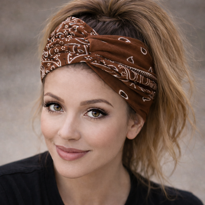 Paisley print super wide twist front stretchy headband