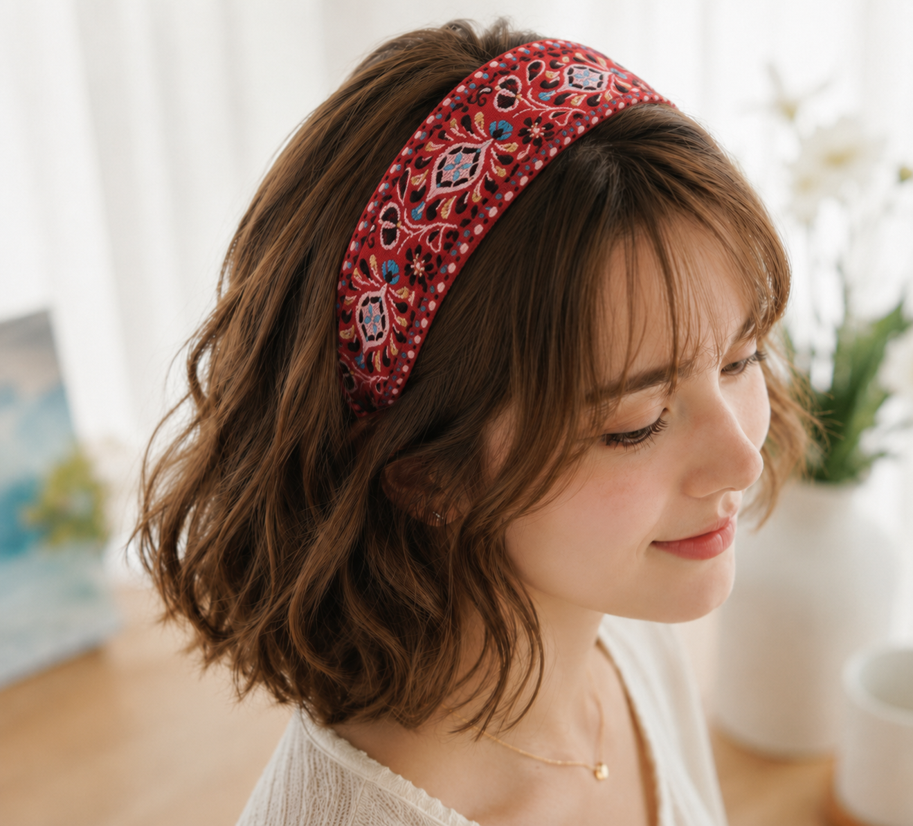 Embroidered floral headband