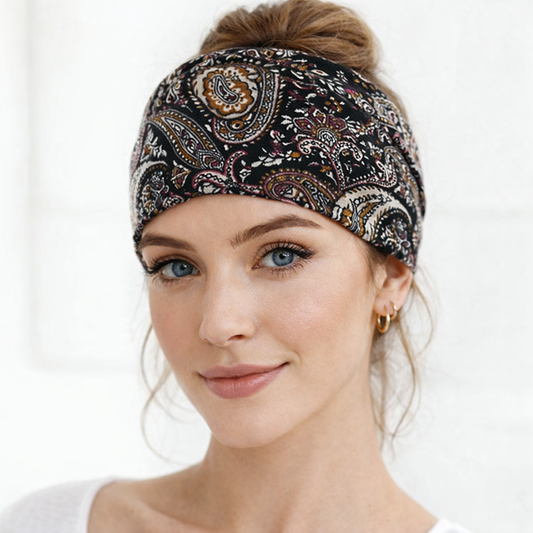 Multi-coloured paisley print knotted bandanna headband