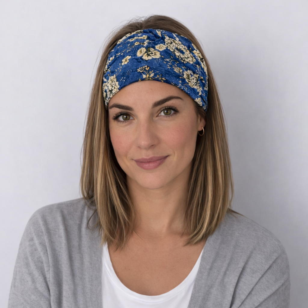 Floral print super wide twist front stretchy headband