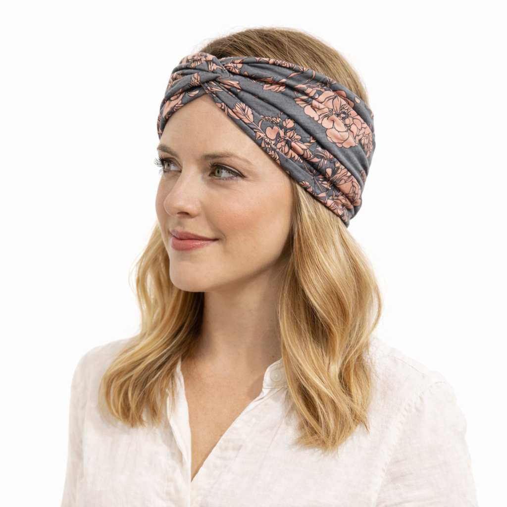 Floral print super wide twist front stretchy headband