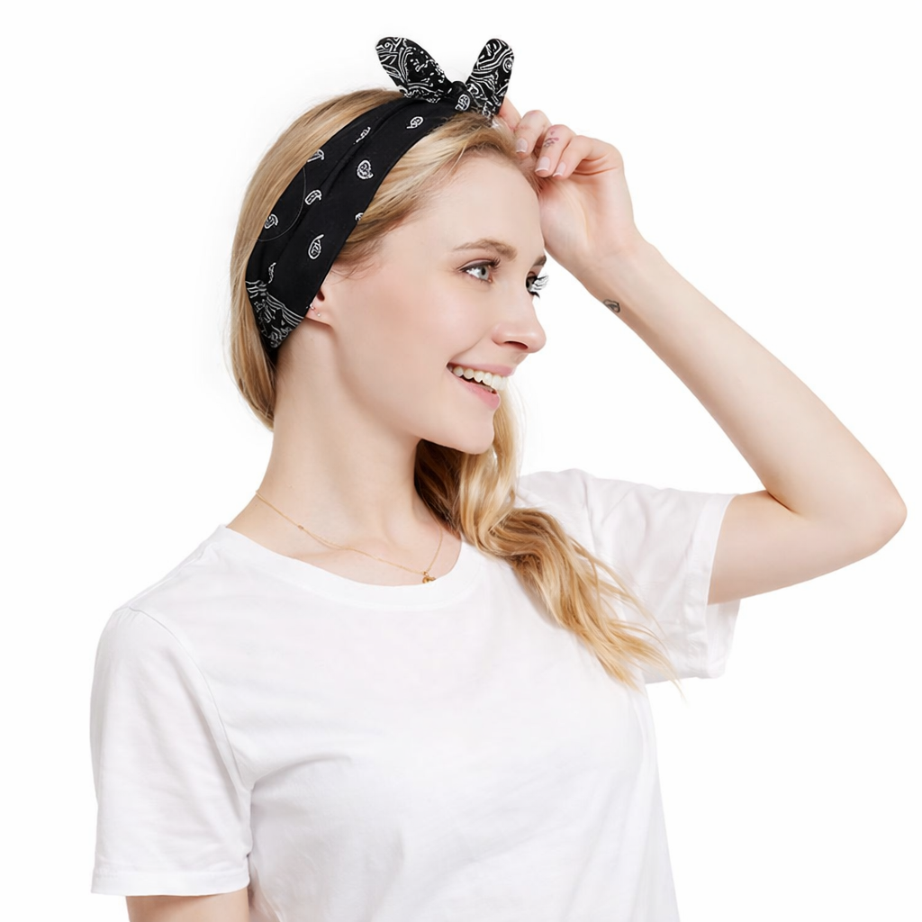 Paisley print headband with bow