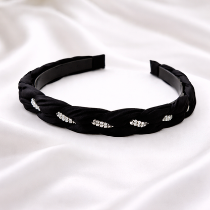 Black braided headband with rhinstones
