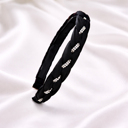 Black braided headband with rhinstones