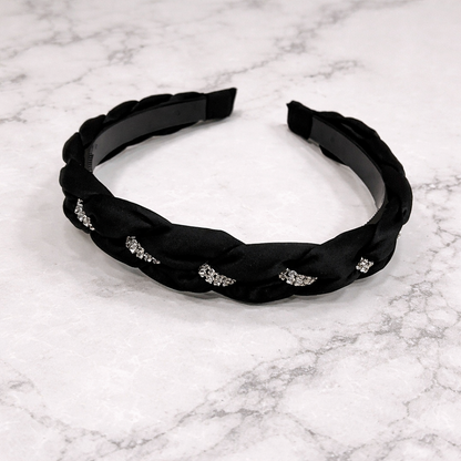 Black braided headband with rhinstones