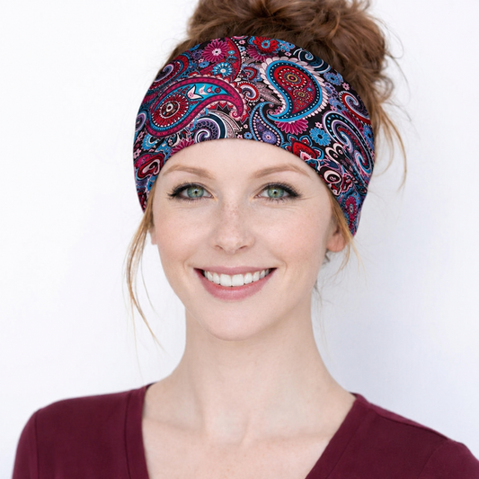 Multi-purpose seamless head wrap in paisley print