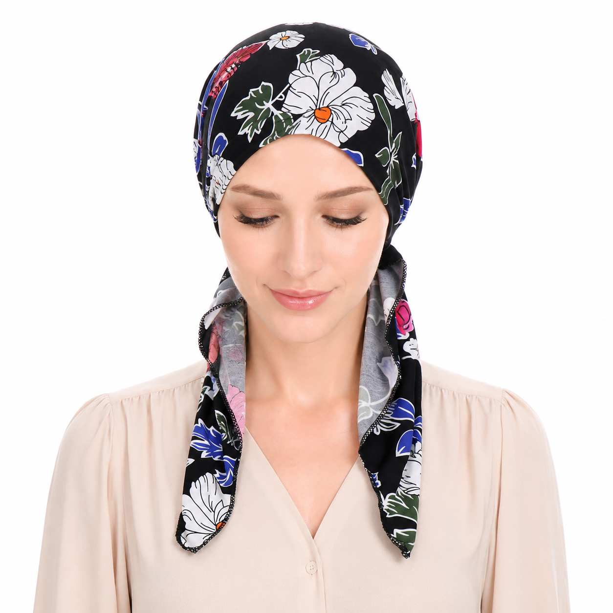 Printed hair cap with scarf