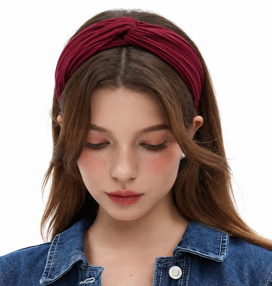 Twist front ribbed cotton elastic headband