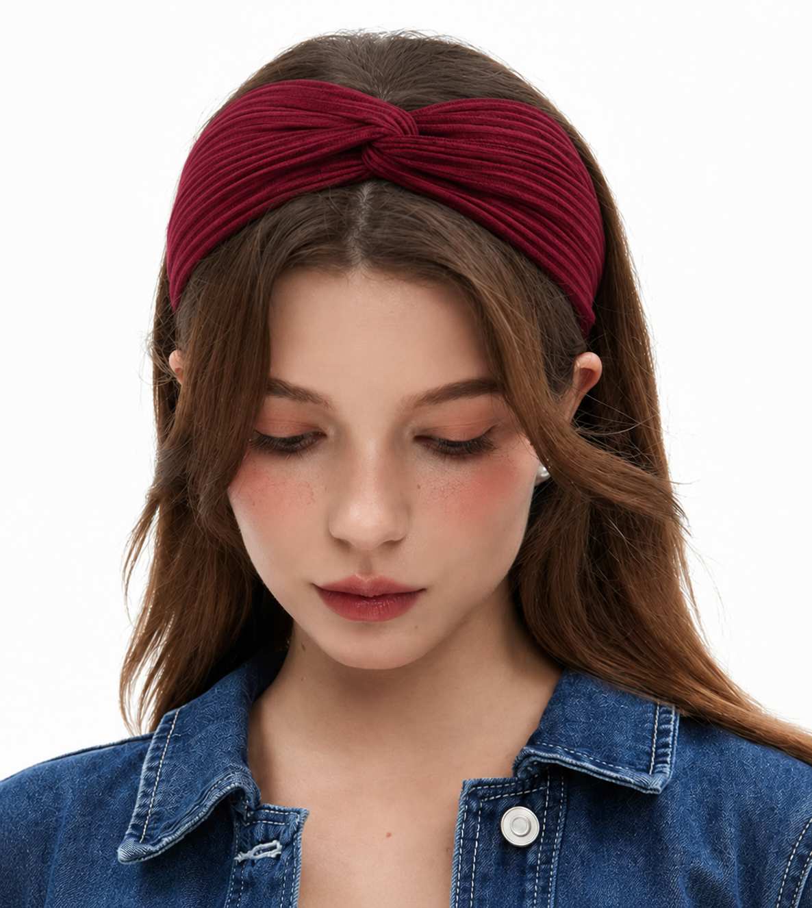 Twist front ribbed elastic headband