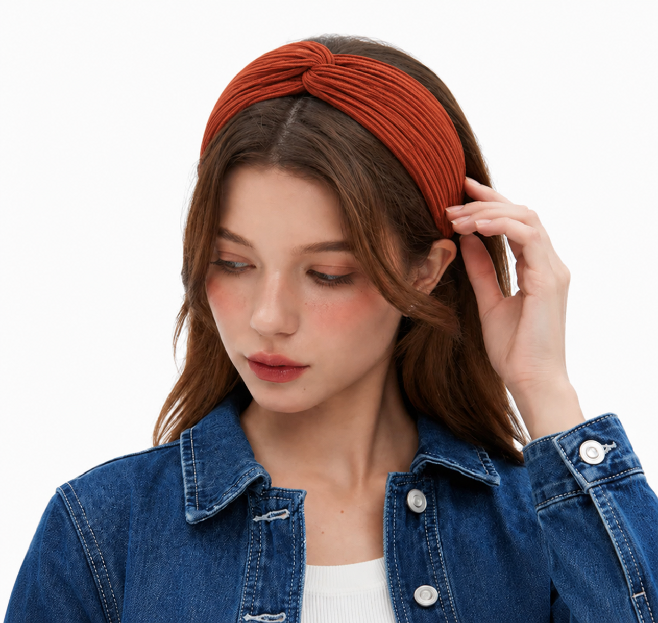 Twist front ribbed elastic headband