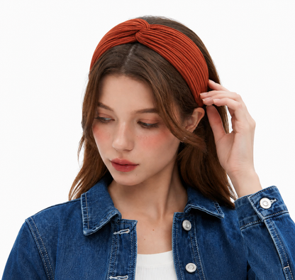 Twist front ribbed elastic headband