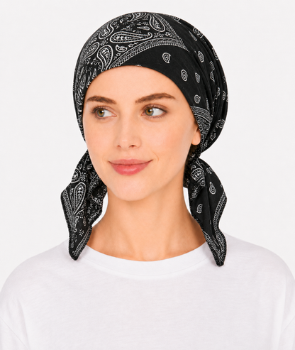 Printed hair cap with tail