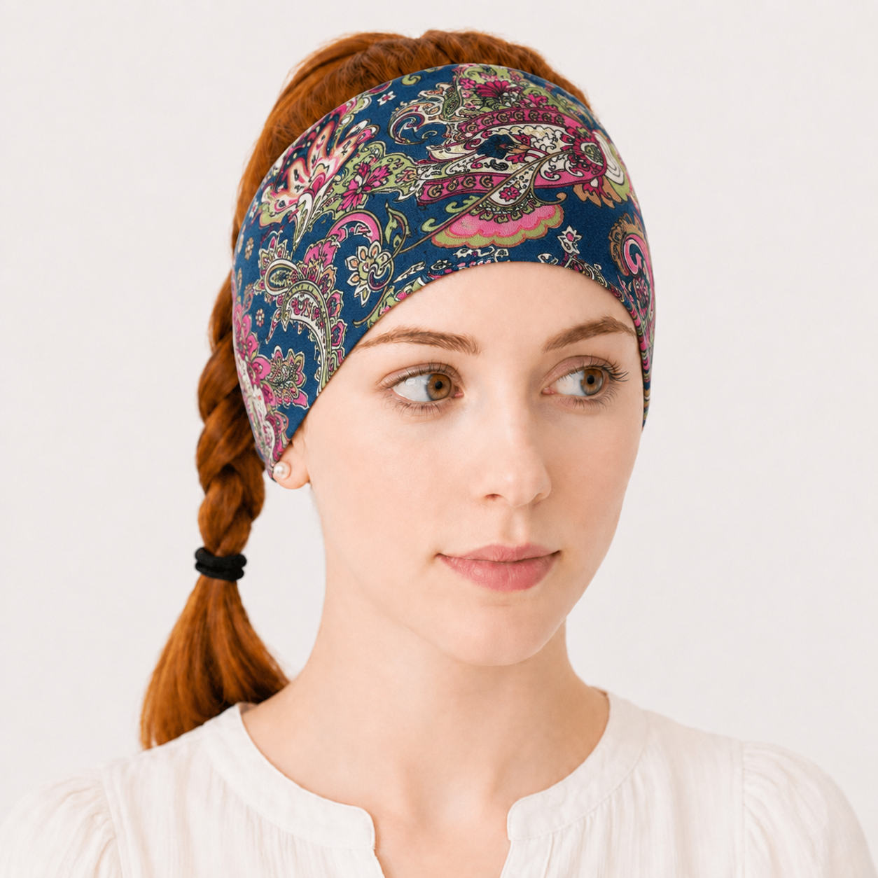 Multicoloured paisley printed knotted bandanna hair band
