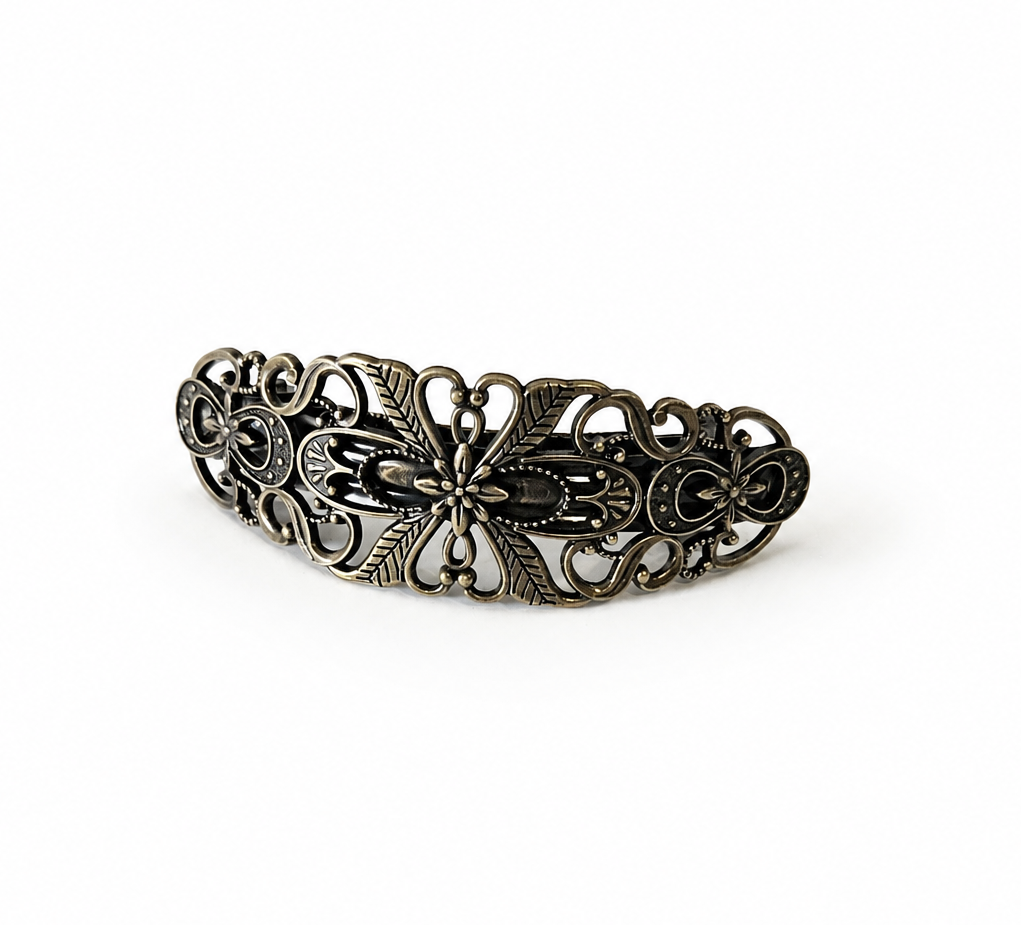 Bronze black metallic floral large hair barrette