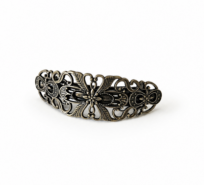 Bronze black metallic floral large hair barrette