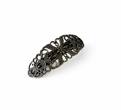 Bronze black metallic floral large hair barrette