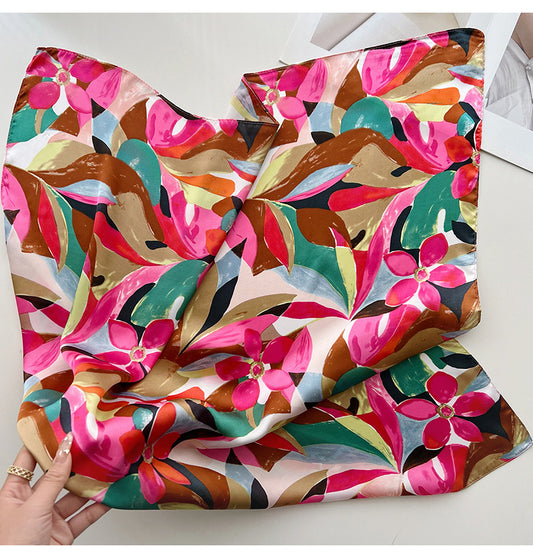 Multicoloured floral square scarf