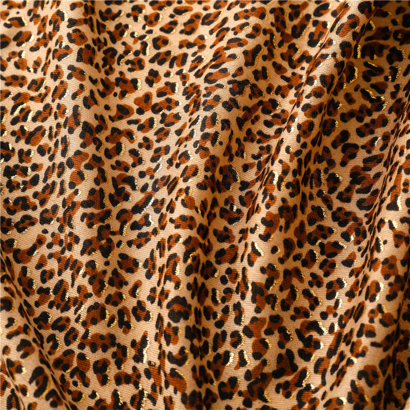 Mixed hot stamped leopard print fringed scarf