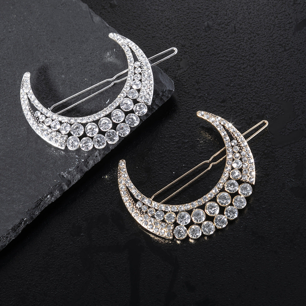 Clear rhinestones moon hair slide