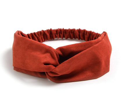 Plain colours suede twist front elastic headband