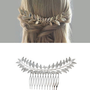 Large metallic leaf branch hair comb