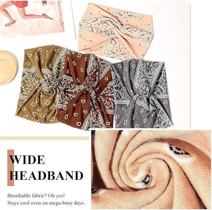 Paisley print super wide twist front stretchy headband