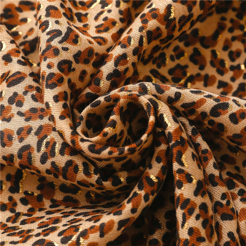 Mixed hot stamped leopard print fringed scarf