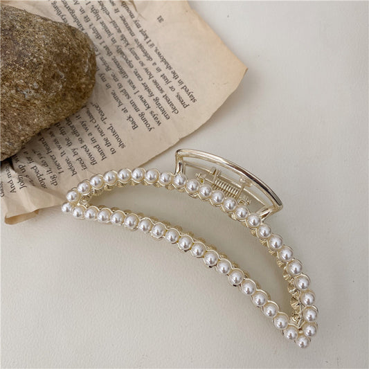 White pearls metal hair claw