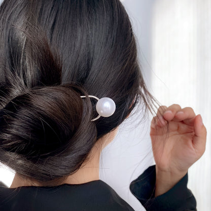 White pearl metal hair fork / French hair pin