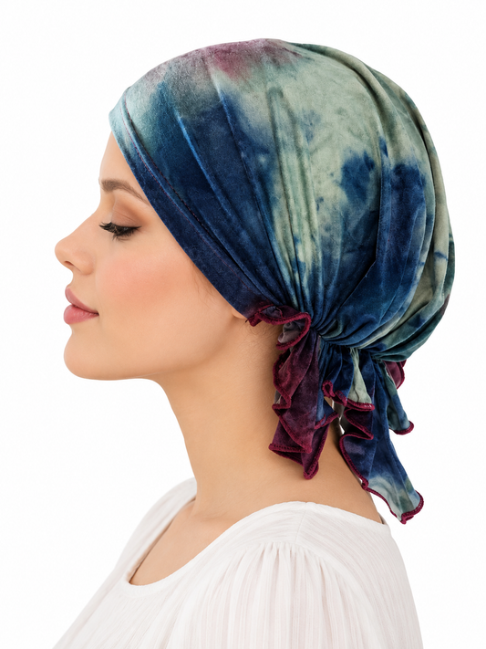 Tie-dye hair cap with tail