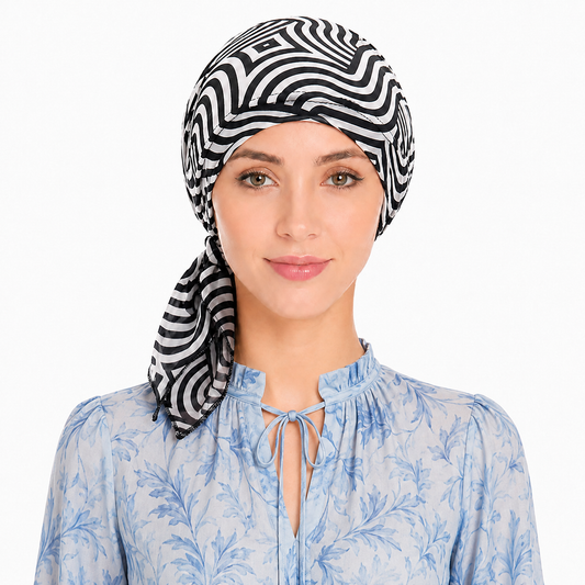 Multicoloured hair cap with tail