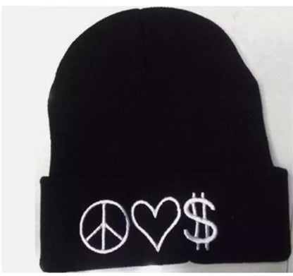 PEACE LOVE MONEY knitted beanie