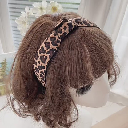 Black brown leopard print knotted headband