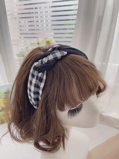 Mixed plain and gingham braids top headband