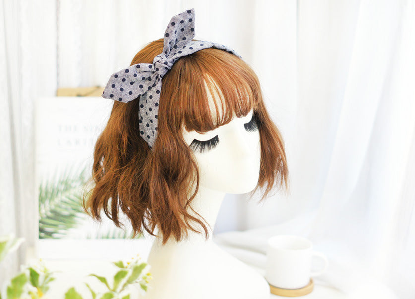 Denim polka dots headband with bow