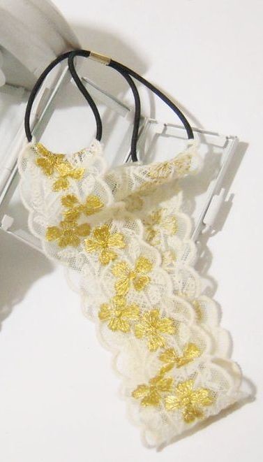 Lace embroidered flower elastic headband