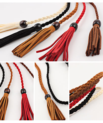 Wooden beads tassel belt tie