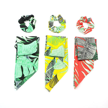 Forest leaves chiffon scrunchies with scarf