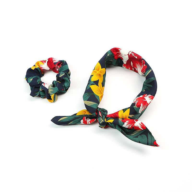 Forest floral chiffon scrunchies with scarf