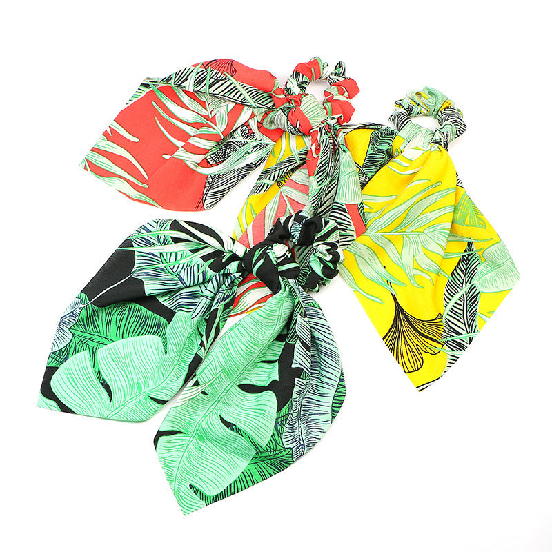 Forest leaves chiffon scrunchies with scarf