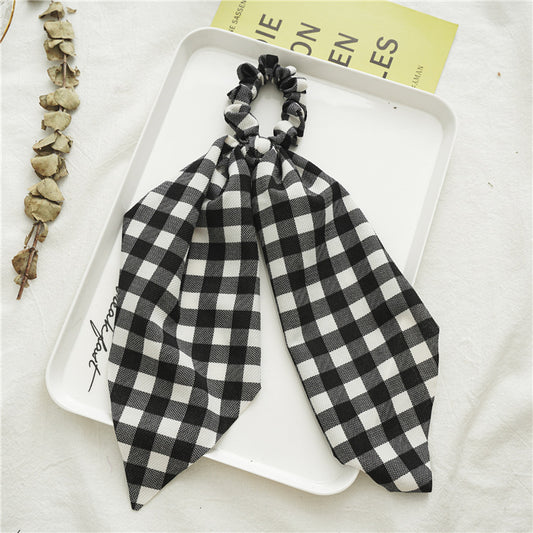 Patterned chiffon scrunchies with scarf in Black White