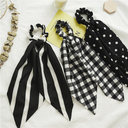 Patterned chiffon scrunchies with scarf in Black White