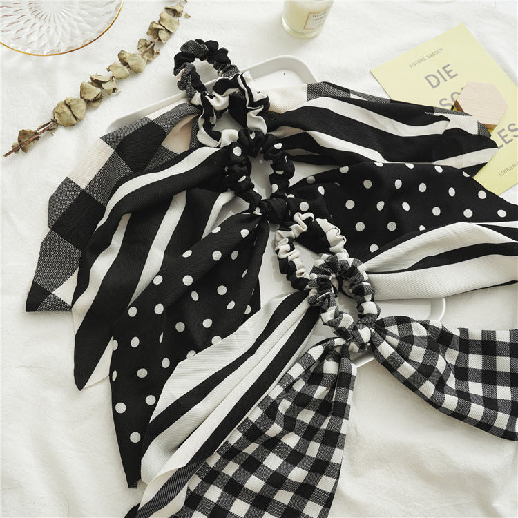 Patterned chiffon scrunchies with scarf in Black White