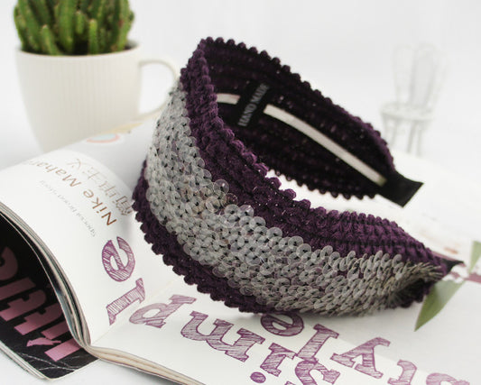 Knitted clear-sequins extra-wide headband