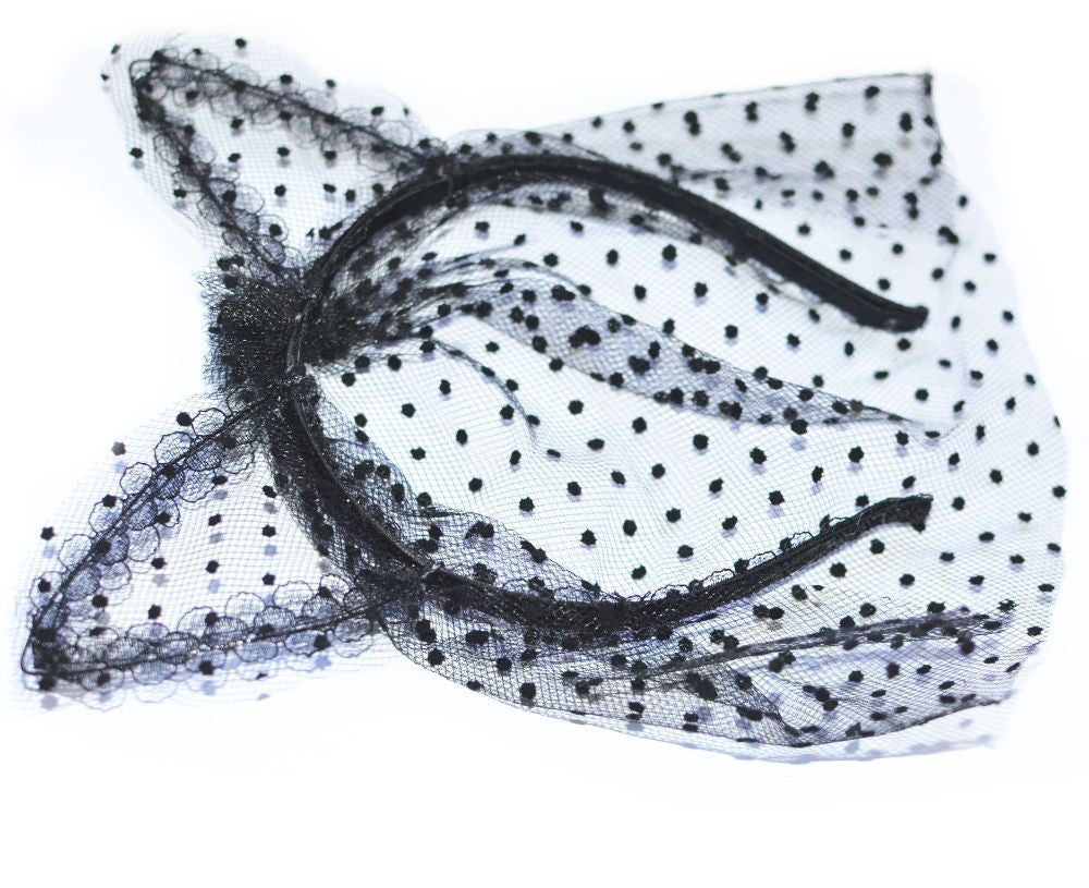 Dotted black lace cat ears with veil