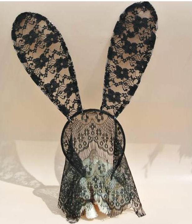 Black lace long bunny ears with veil