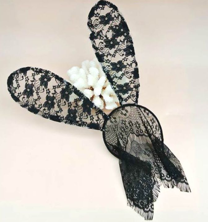 Black lace long bunny ears with veil